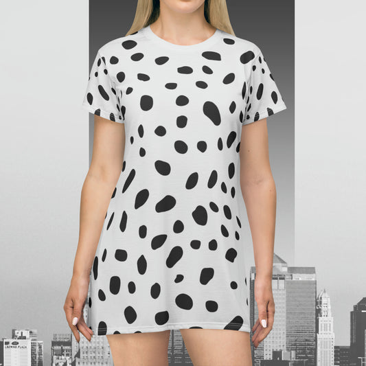 White Cheetah Print T-Shirt Dress (AOP)