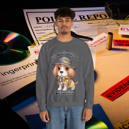 Cute Beagle Dressed up like a Detective, I'm a Basically a Detective True Crime Unisex Heavy Blend™ Crewneck Sweatshirt