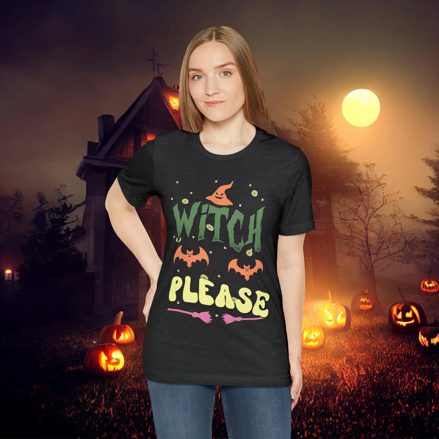 Witch Please Retro Groovy Halloween Unisex Jersey Short Sleeve Tee Gifts for Her Gifts for him