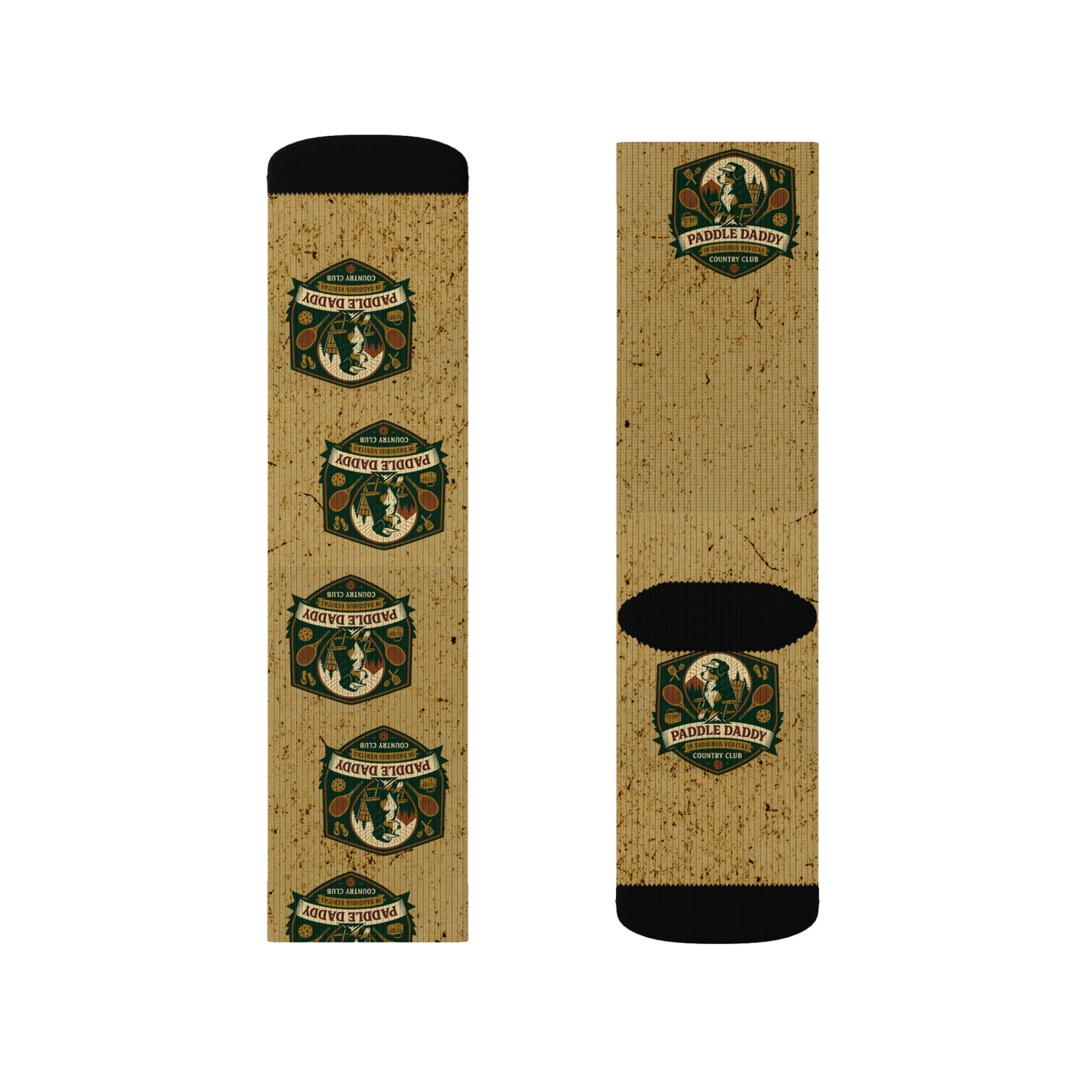 Paddle Daddy Country Club Socks – Chloe-Stamped Lore for Your Feet Rustic Camp-Themed Sublimation Socks, Cozy Adventure Gift, Hiking Accessories, Camping Gear, Unique Sock Design