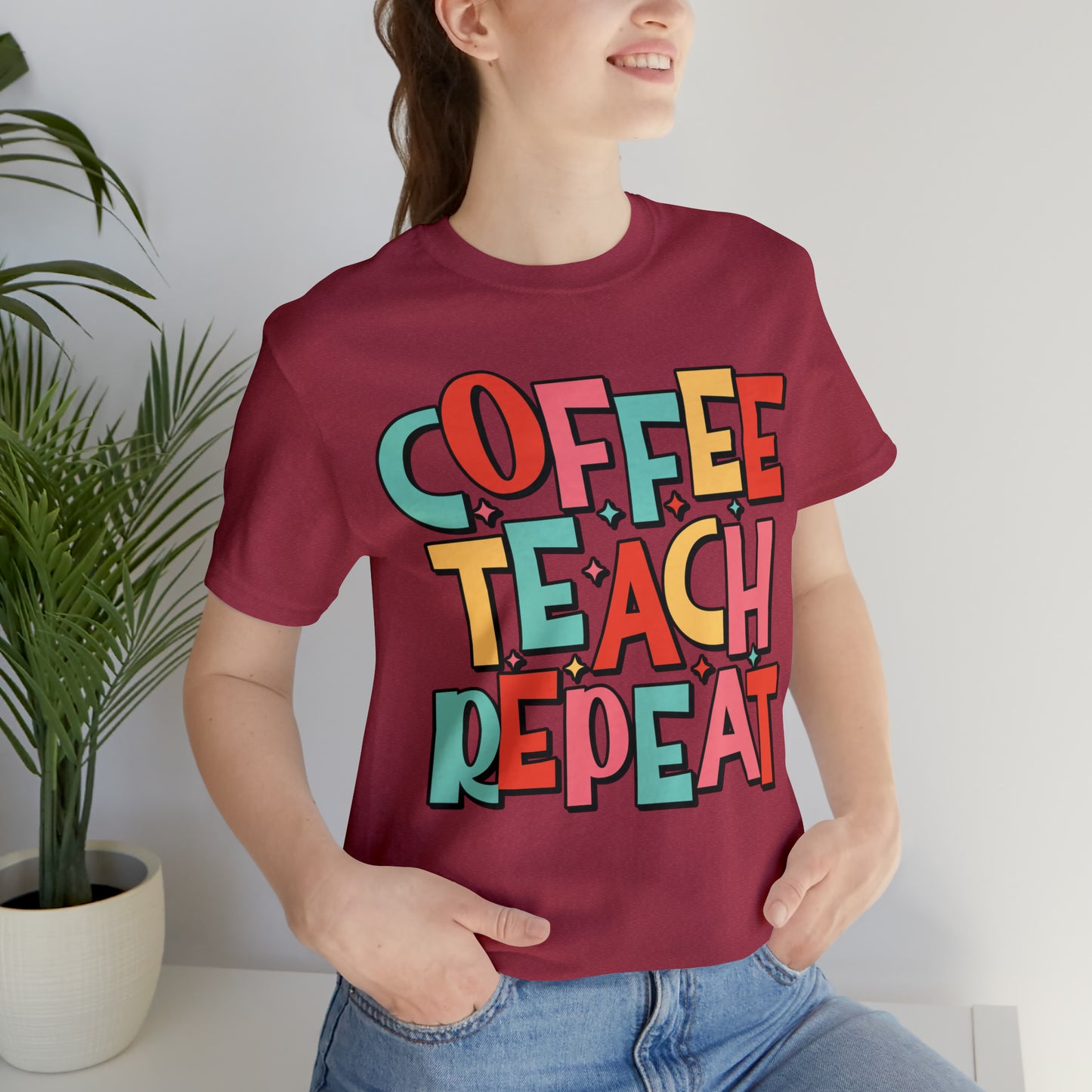 Coffee Teach Repeat Unisex Jersey Short Sleeve Tee