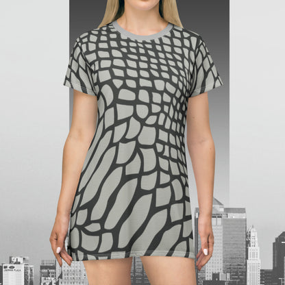 Light Grey Snakeskin Print T-Shirt Dress (AOP)