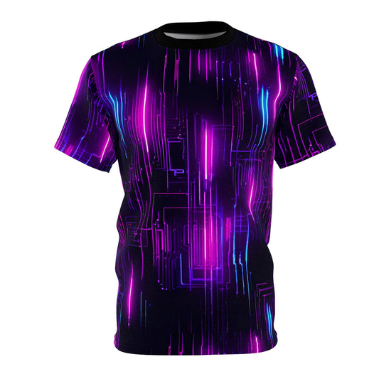 Cyberpunk Circuit Board with Neon Lights Unisex Cut & Sew Tee (AOP)