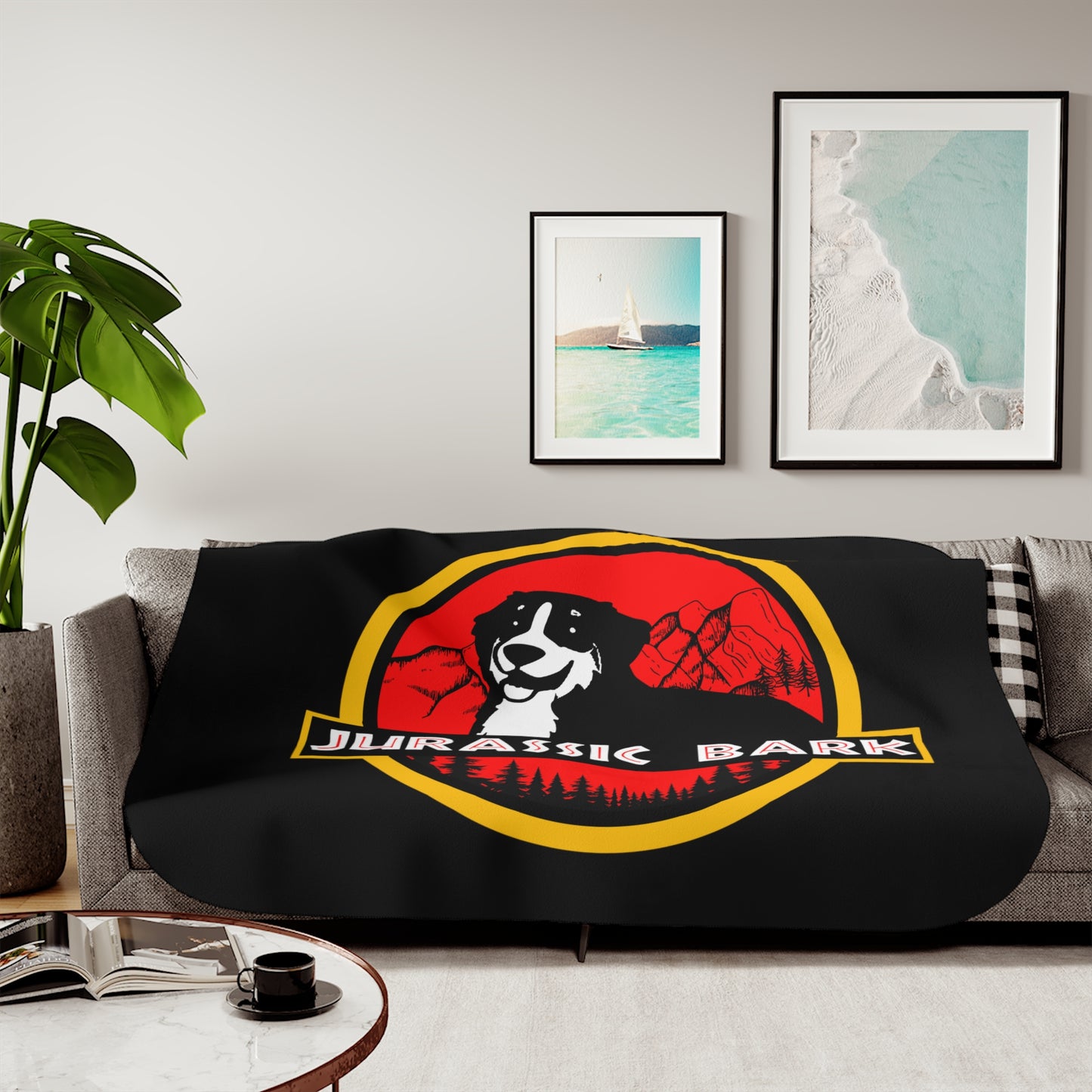 Jurassic Bark Bernese Mountain Dog  Custom Sherpa Blanket, Two Colors