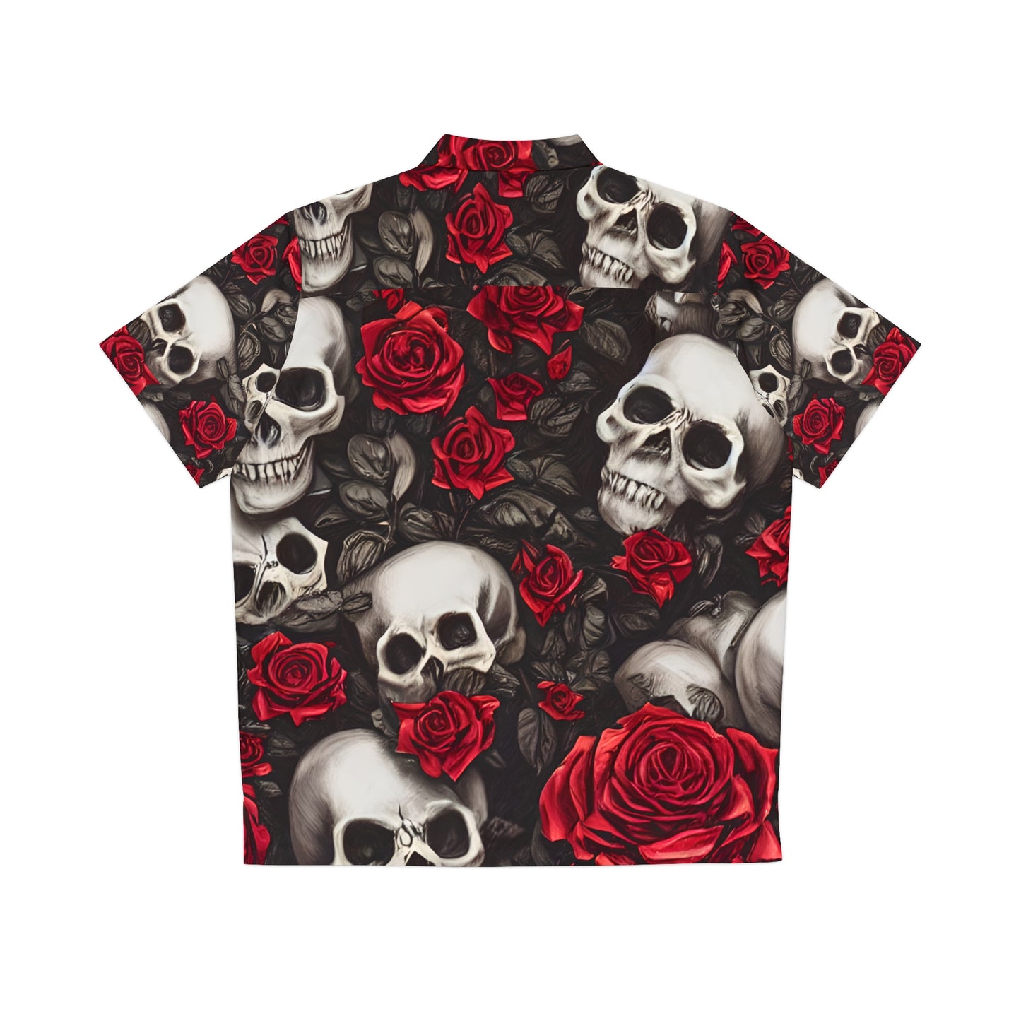 Hyper Realistic Skulls and Red Roses by artist Anne-Laure Goupil Men's Hawaiian Shirt (AOP)