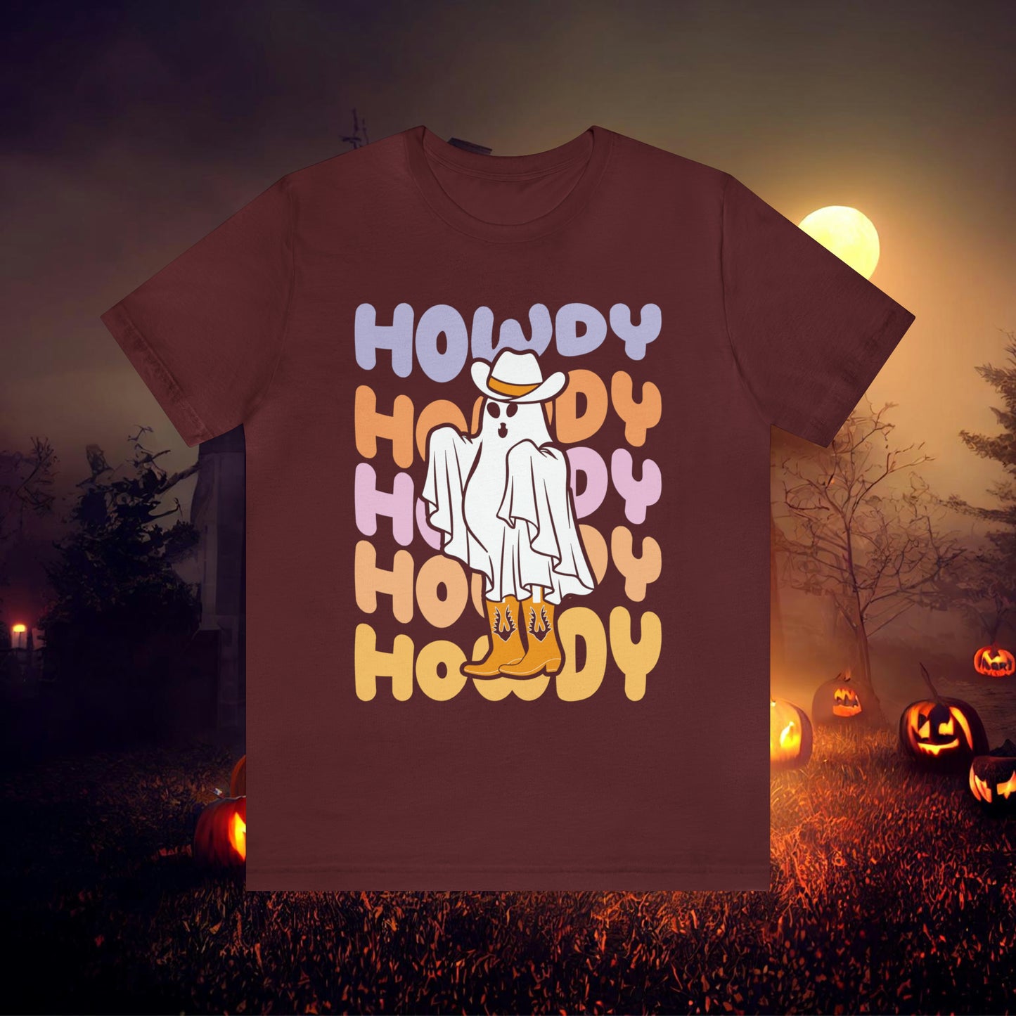 Cowboy Ghost Howdy Retro Halloween Unisex Jersey Short Sleeve Tee Gifts for Him Gifts For Her