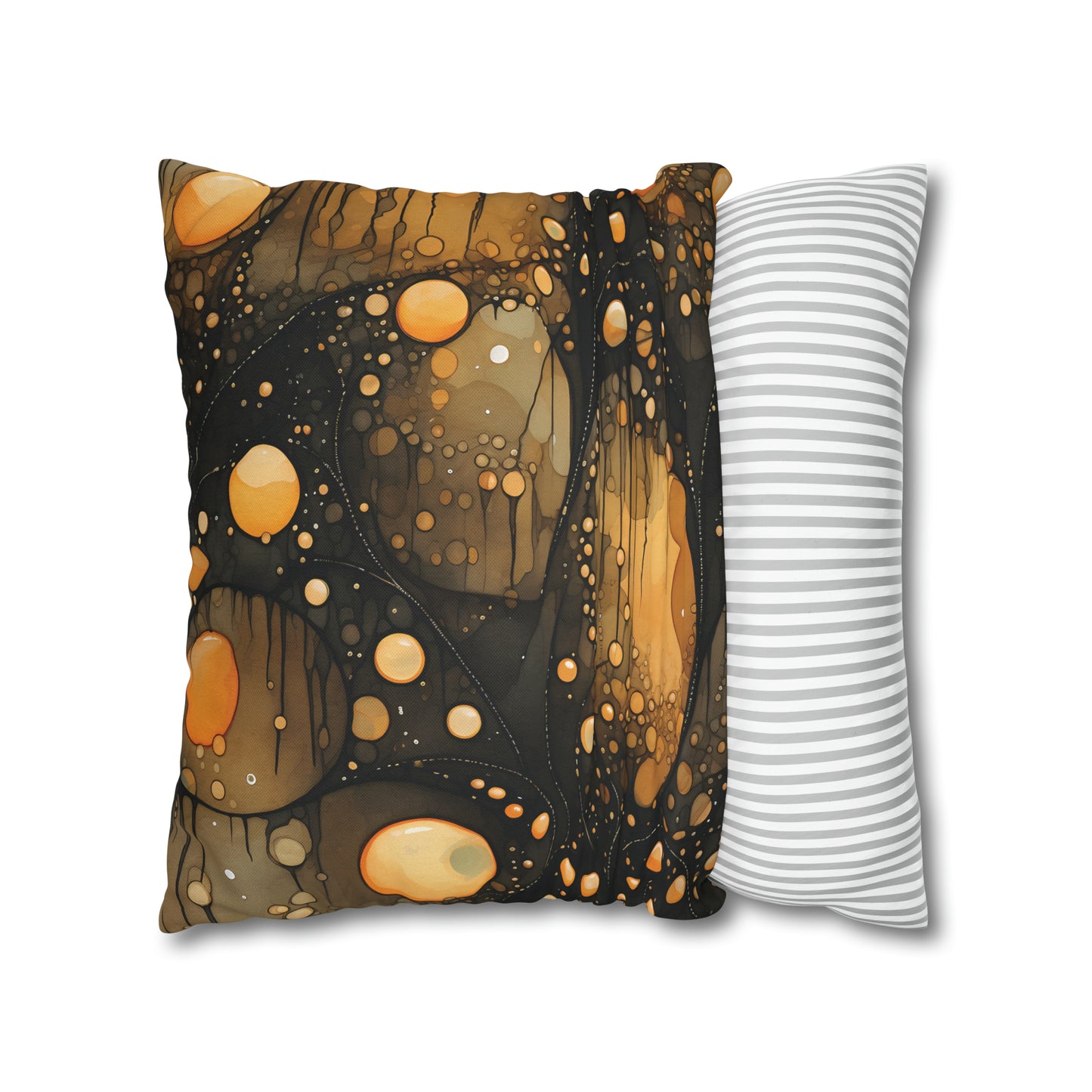 Halloween Yellow Orange Floating Blobs and Dark Spun Polyester Square Pillow Case