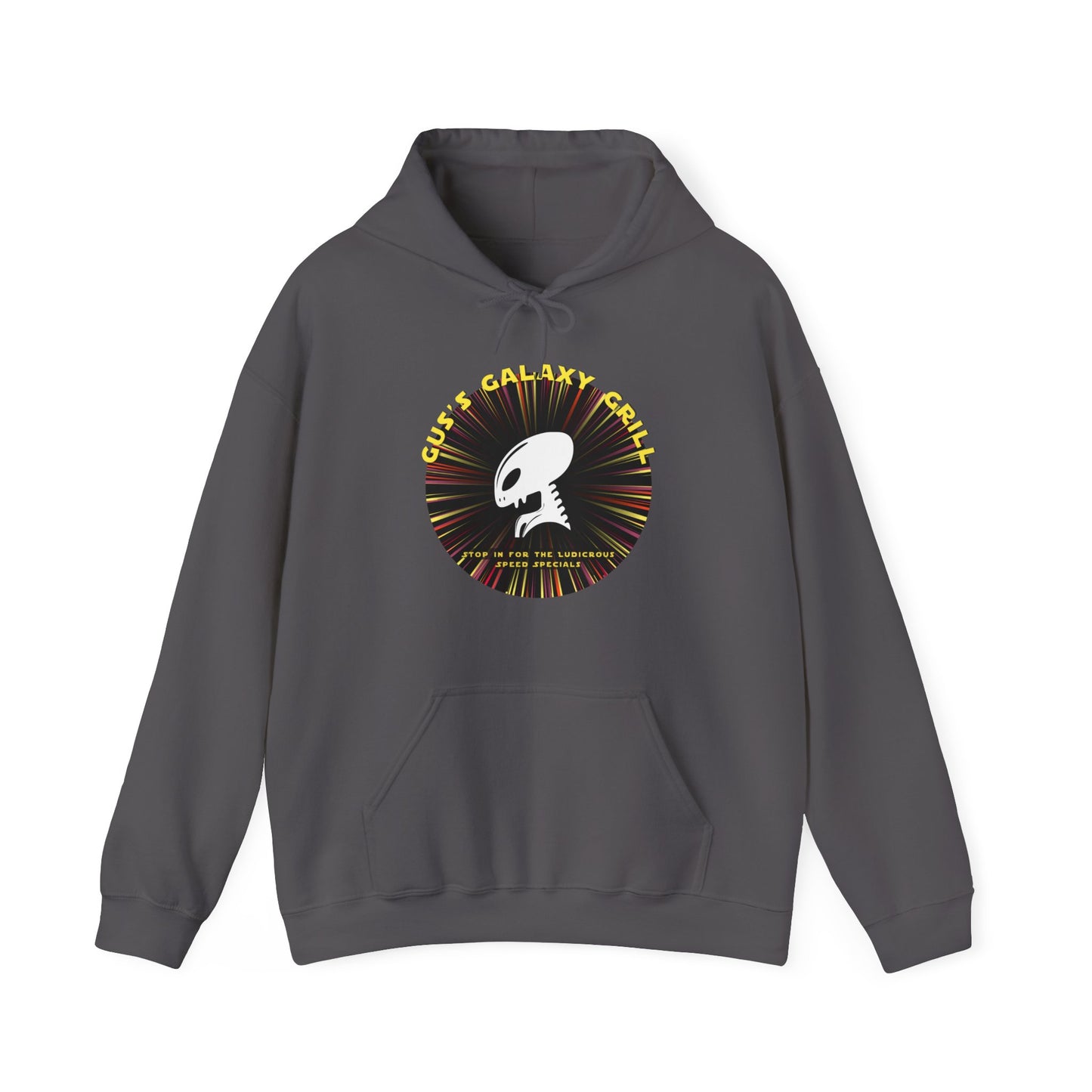 Gus's Galaxy Grill Unisex Heavy Blend™ Hooded Sweatshirt Hooded Hilarity, Galactic Gastro Couture, Intergalactic Apparel