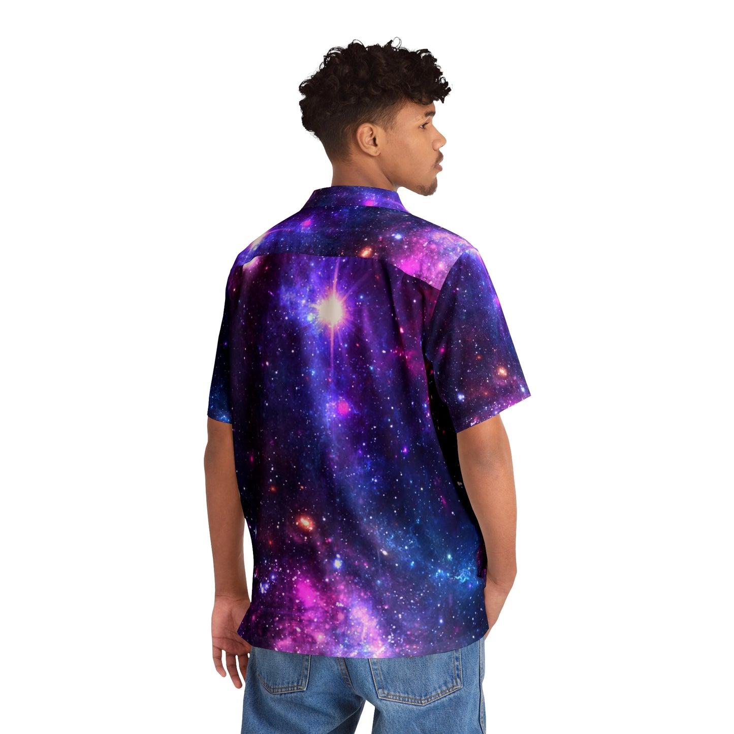 Purple Beyond the Stars Outer Space Out of this World  Men's Hawaiian Shirt (AOP)