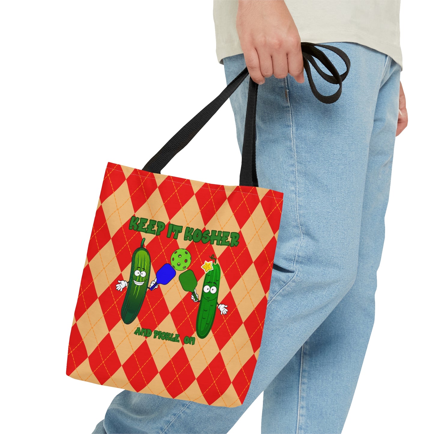 Vintage Rhombus Pickles Pickleball AOP Tote Bag - Keep it Kosher and Pickle ON in Style!