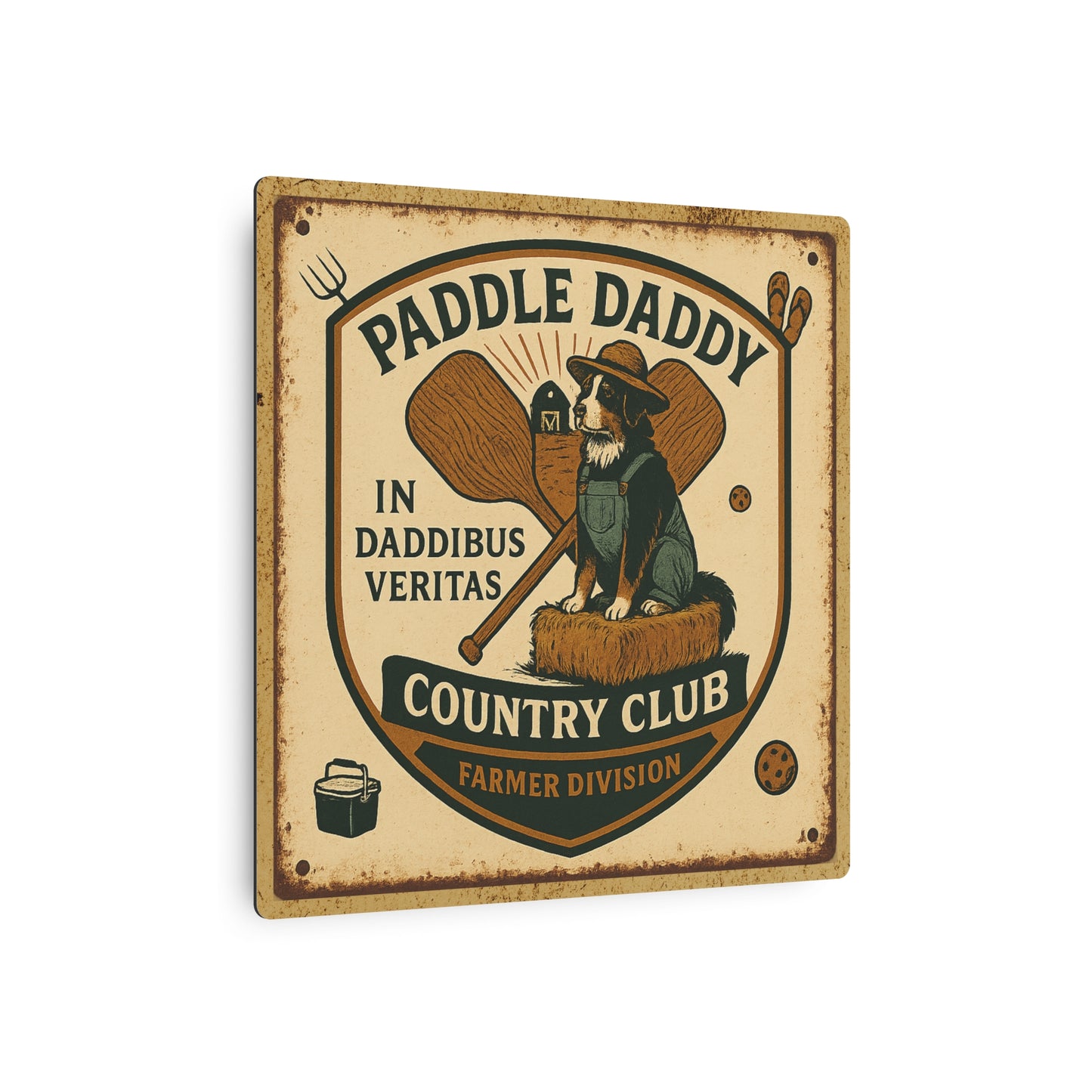 Farmer Division Metal Sign Rustic Barn Decor, Funny Farmhouse Wall Art, Paddle Daddy Country Club Gift for Farmers Tractor Lovers