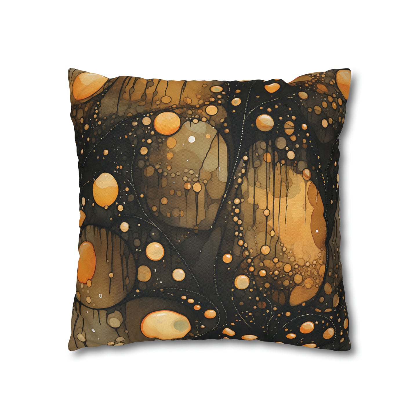 Halloween Yellow Orange Floating Blobs and Dark Spun Polyester Square Pillow Case