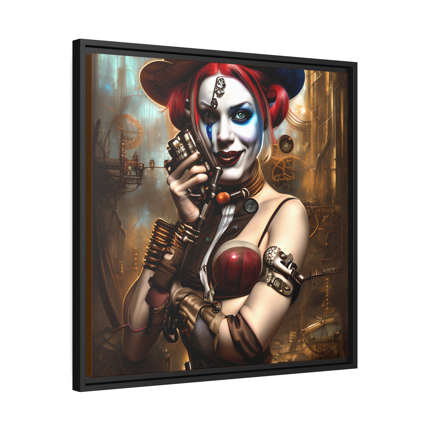 Hyper Realistic Steampunk Harley Quinn Matte Canvas, Black Frame