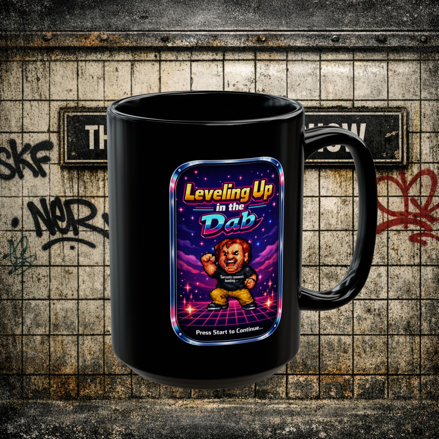 Leveling Up in the Dab Black Mug — Retro Gamer Gift 15oz mug