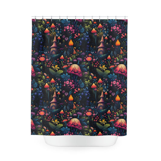 Fairy Tale Magical Forest With Colorful Mushrooms Polyester Shower Curtain