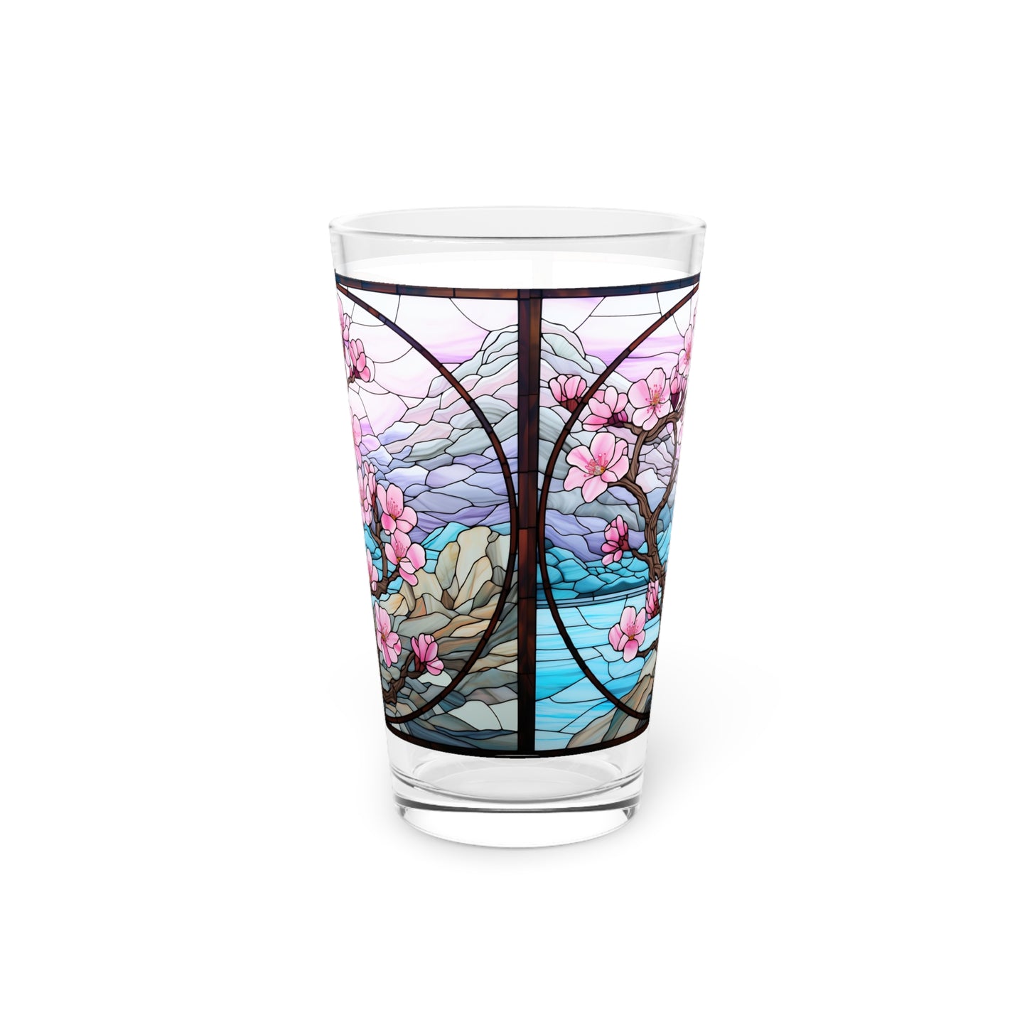 Cherry Blossoms in Full Bloom: A Stained Glass Masterpiece 16oz Pint Glass Gift idea gifts for home decor housewarming gift