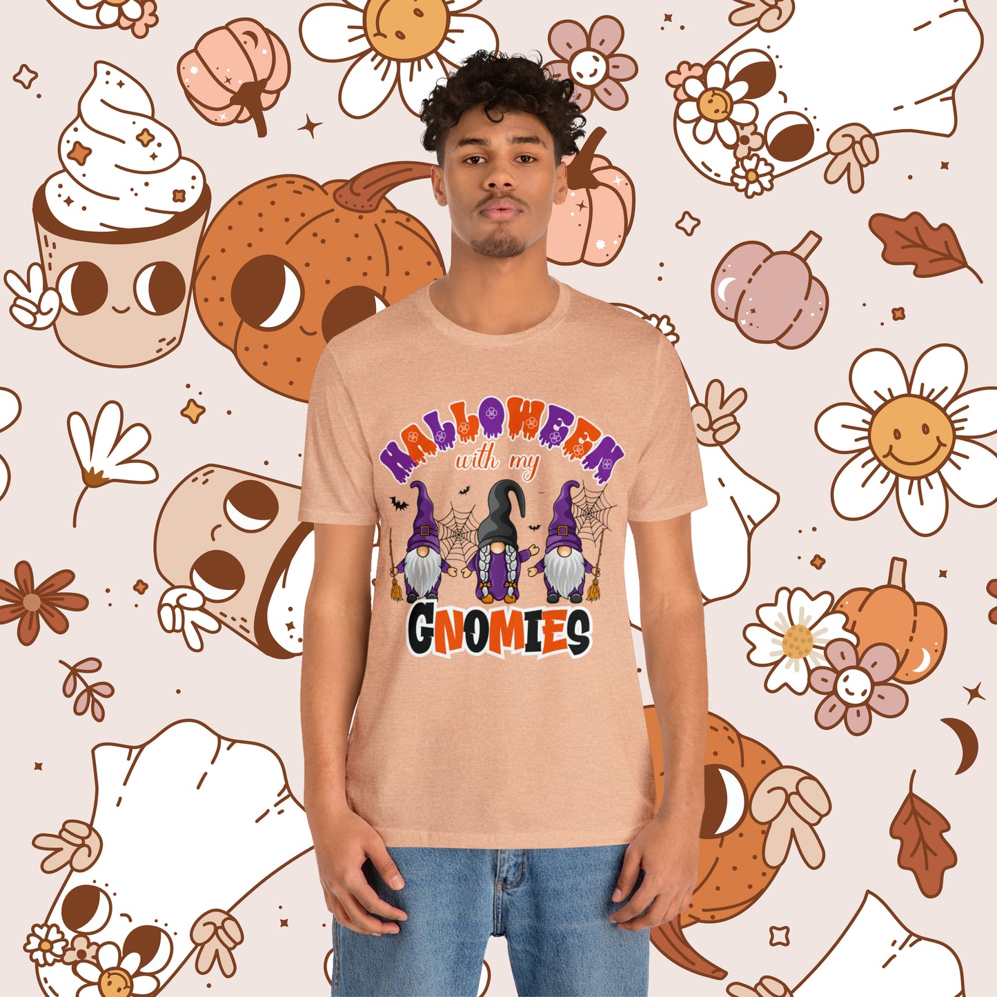 Halloween with my Gnomies Unisex Jersey Short Sleeve Tee Gifts for Him Gifts for Her