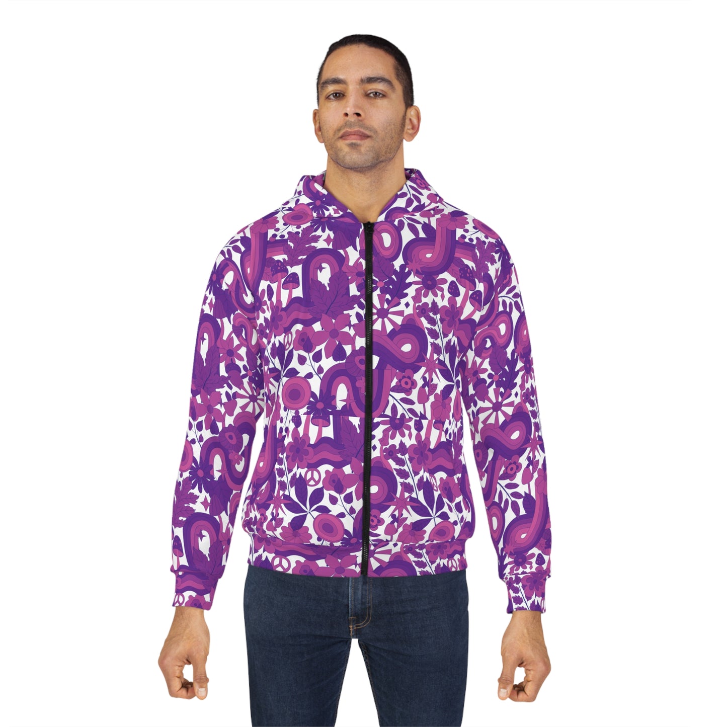 Retro Cool: Purple & Pink Groovy Vibes All Over Print Zip Hoodie