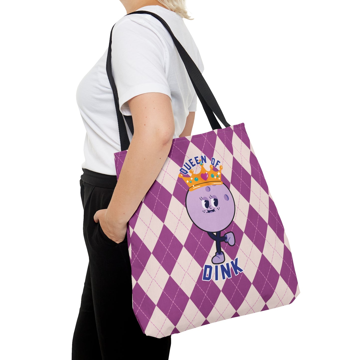 Vintage Purple Rhombus Pickleball Queen AOP Tote Bag - Rule the Court as the Queen of Dink