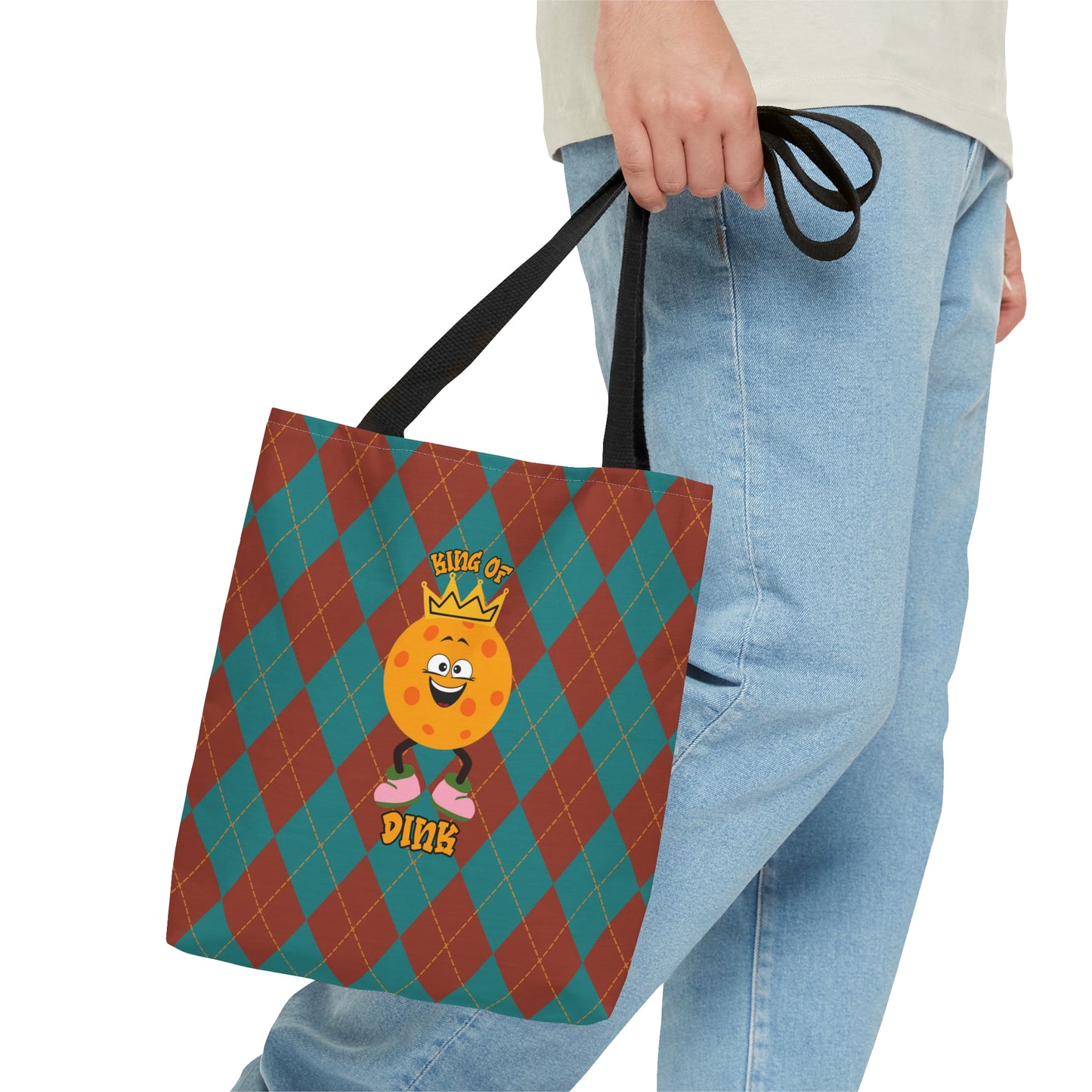 Vintage Rhombus Pickleball King AOP Tote Bag - Rule the Court as the King of Dink!