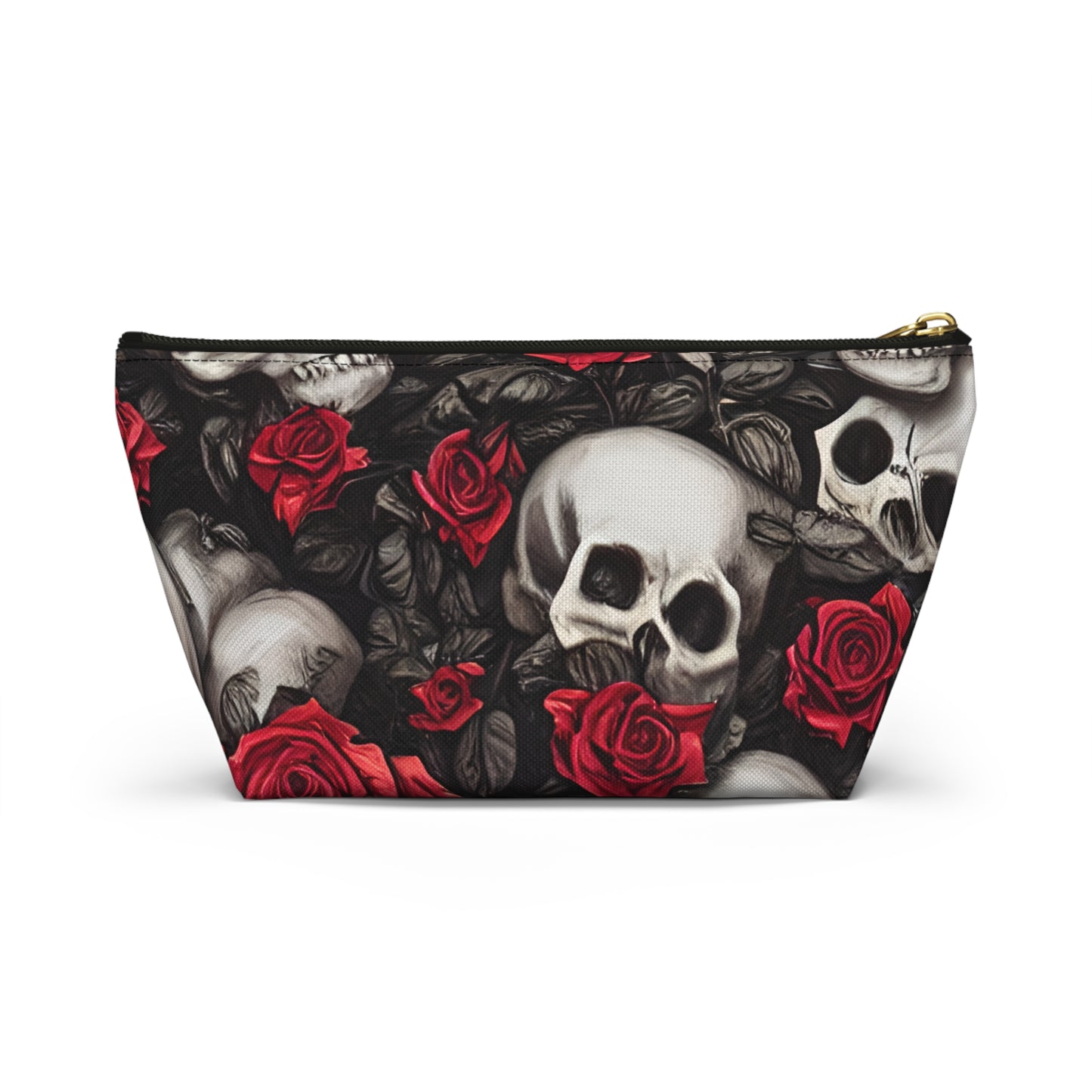 Hyper Realistic Skulls and Red Roses by artist Anne-Laure Goupil Accessory Pouch w T-bottom