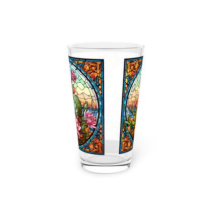 Desert Bloom: A Stained Glass Tribute to Cacti 16oz Pint Glass Gift idea gifts for home decor housewarming gift