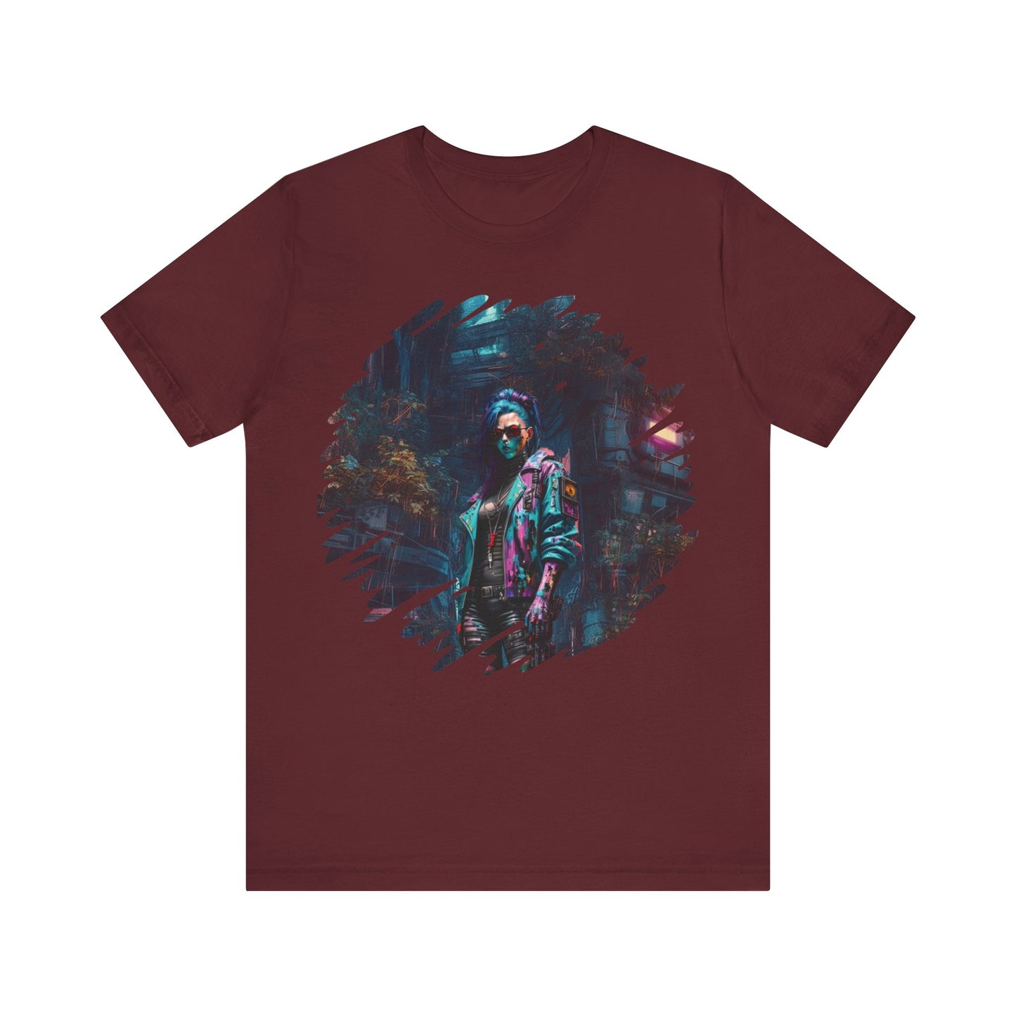 Cyberpunk Girl T-Shirt - Unisex Jersey Tee with Futuristic Cityscape Graphic cyberpunk fashion