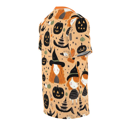 Halloween Trick or Treat Ghosts Witch Hats Jack o Lanterns Unisex Cut & Sew Tee (AOP)