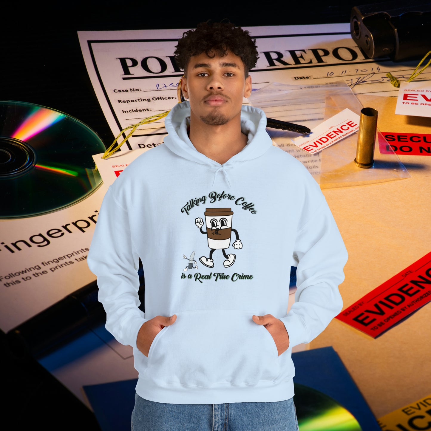 Retro Talking before Coffee is a Real True Crime Unisex Heavy Blend™ Hooded Sweatshirt Gifts for Him Gifts for Her