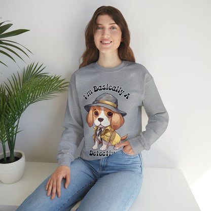 Cute Beagle Dressed up like a Detective, I'm a Basically a Detective True Crime Unisex Heavy Blend™ Crewneck Sweatshirt