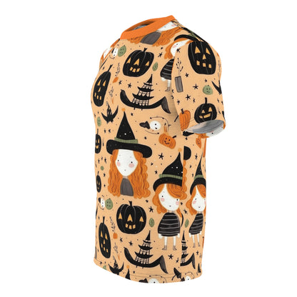 Halloween Trick or Treat Ghosts Witch Hats Jack o Lanterns Unisex Cut & Sew Tee (AOP)