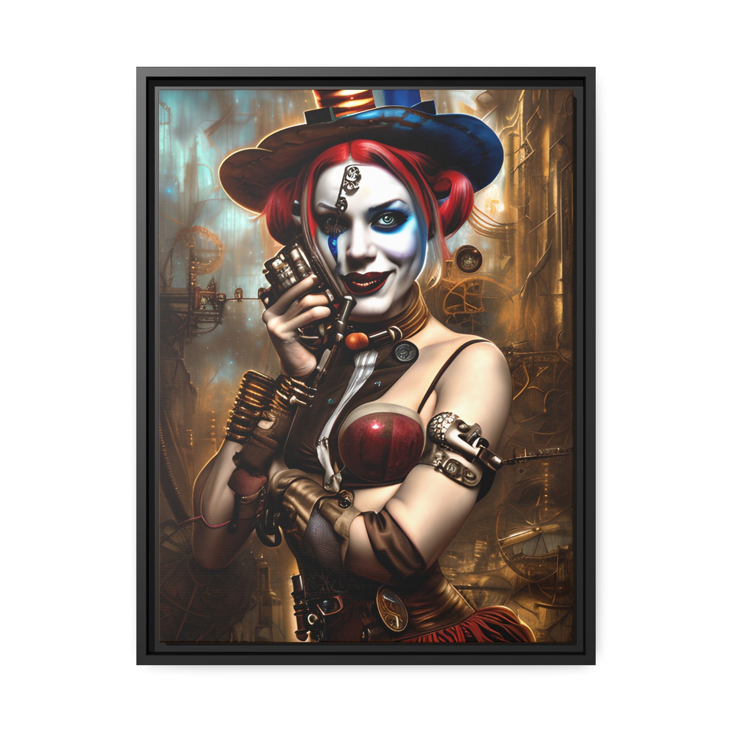 Hyper Realistic Steampunk Harley Quinn Matte Canvas, Black Frame