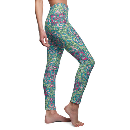 Green Boho Bliss Casual Women's Cut & Sew Casual Leggings (AOP)