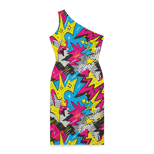 Kaleidoscope Couture: Colorful Chaos Shoulder Dress (AOP)