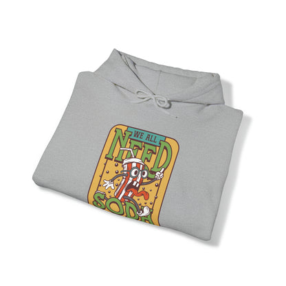 "DirkyThreadz Soda Splash Hoodie - PlayfulDesign with Cartoon Soda Graphic"