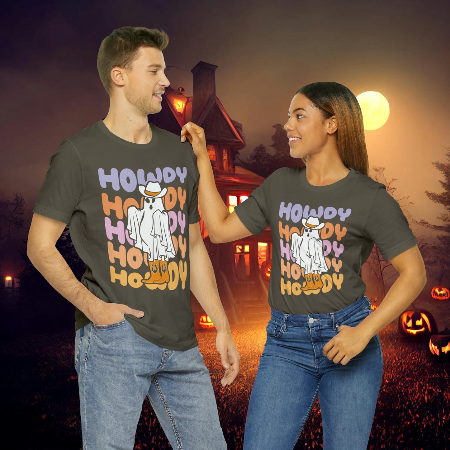 Cowboy Ghost Howdy Retro Halloween Unisex Jersey Short Sleeve Tee Gifts for Him Gifts For Her