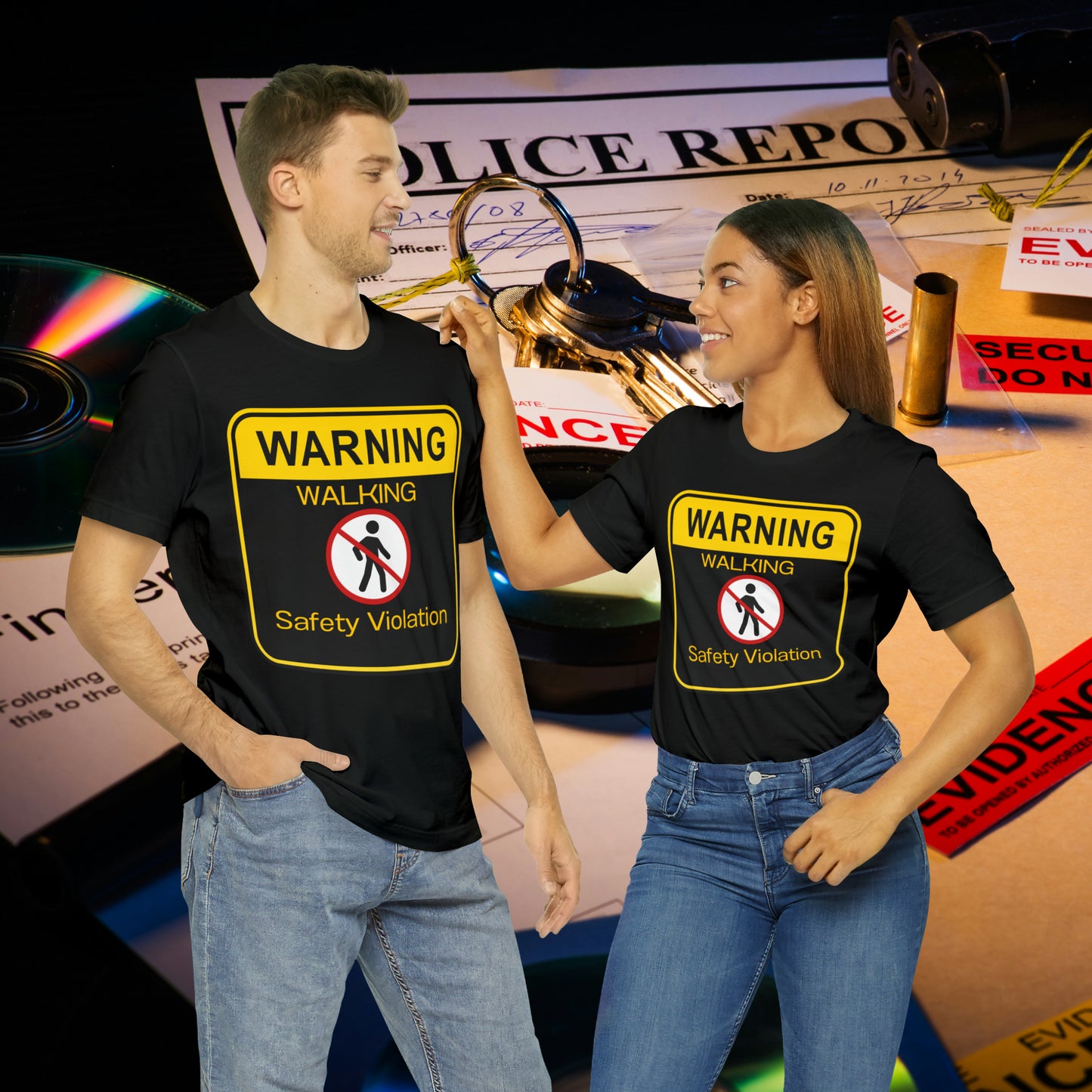 Warning Walking Safety Violation Unisex Jersey Short Sleeve Tee Gifts for Her Gifts For him