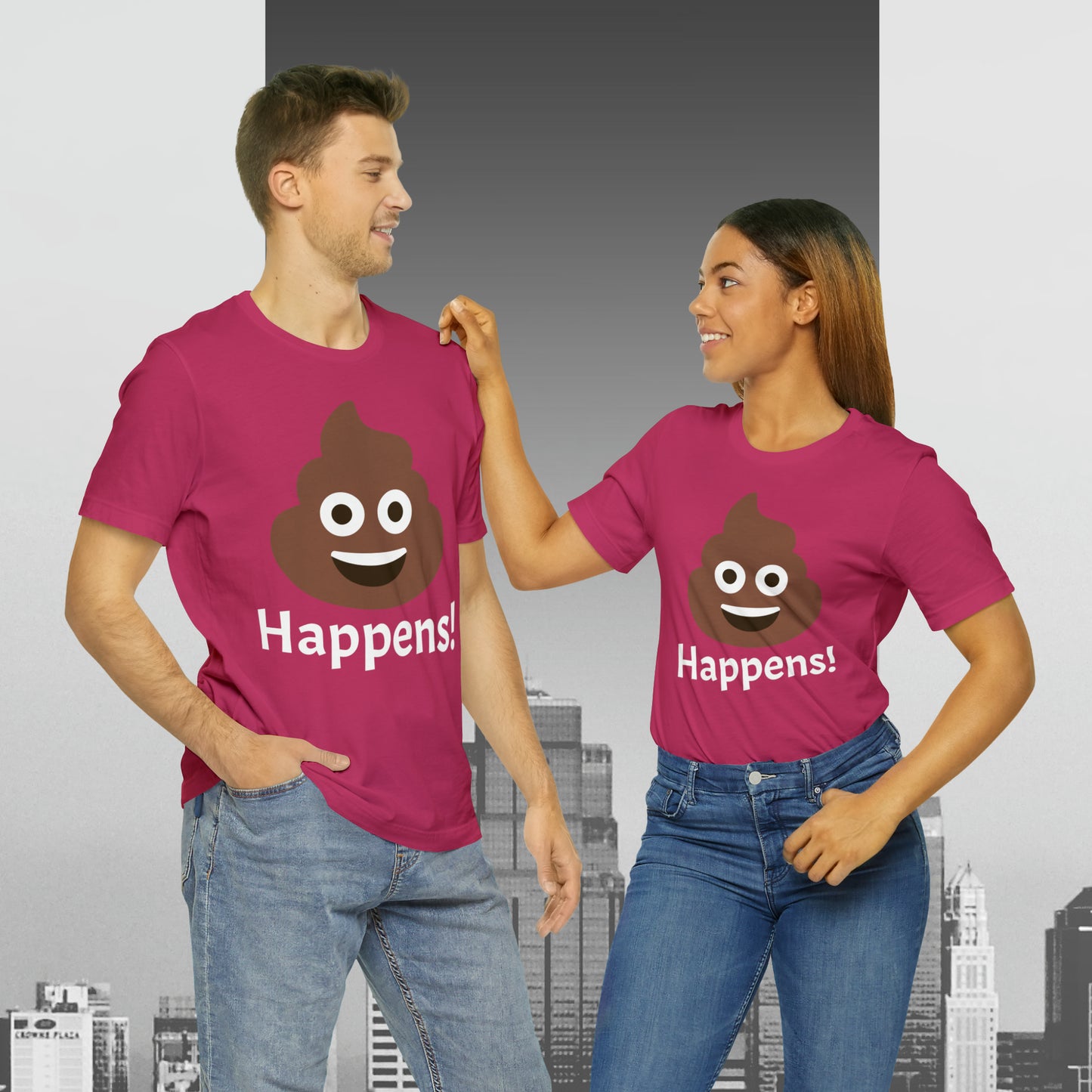 Embrace the Inevitable: 'Happens' Poop Emoji Unisex Jersey T-Shirt