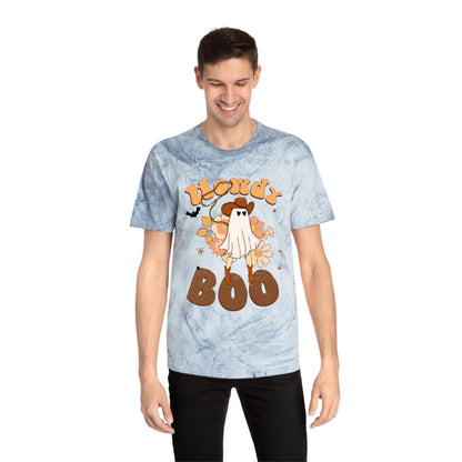 Cowboy Ghost saying Howdy Boo Retro Halloween Unisex Color Blast T-Shirt Gifts for her