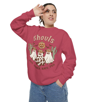 Ghouls Just Wanna Have Fun Western Halloween Unisex Garment-Dyed Sweatshirt