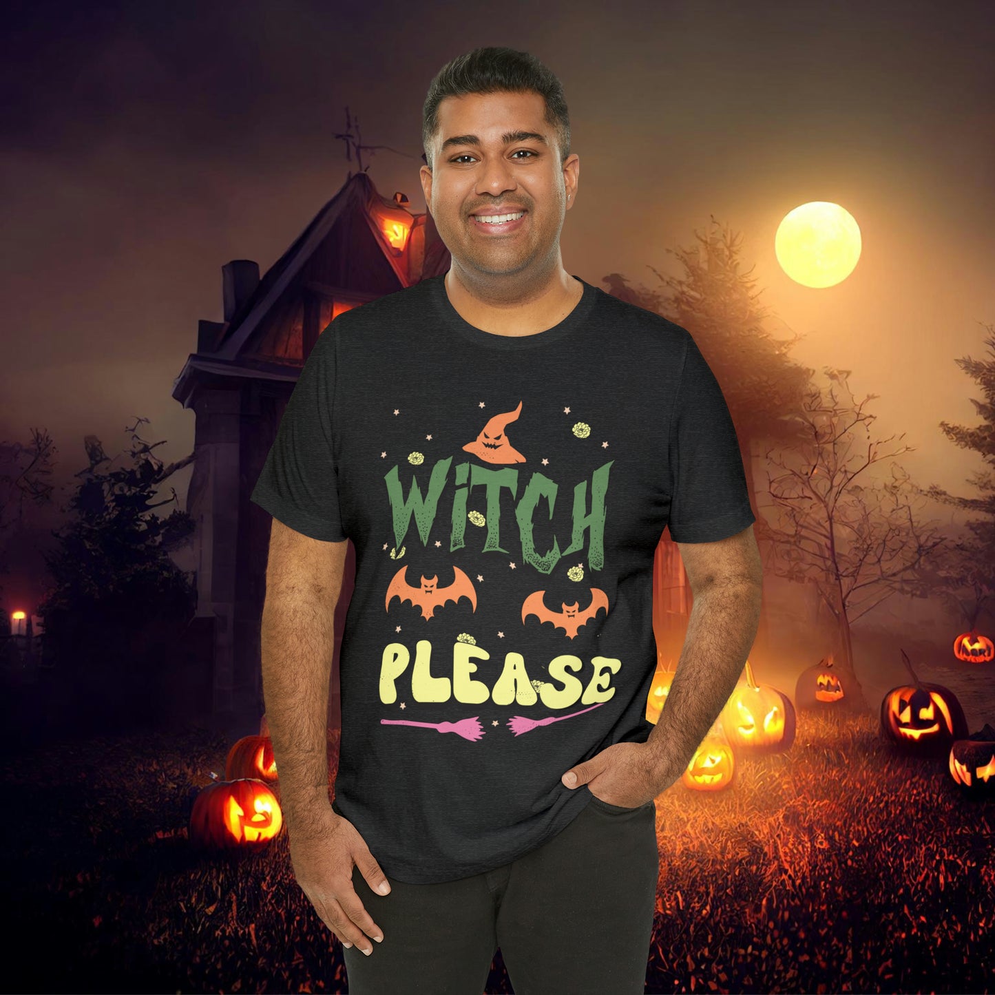 Witch Please Retro Groovy Halloween Unisex Jersey Short Sleeve Tee Gifts for Her Gifts for him