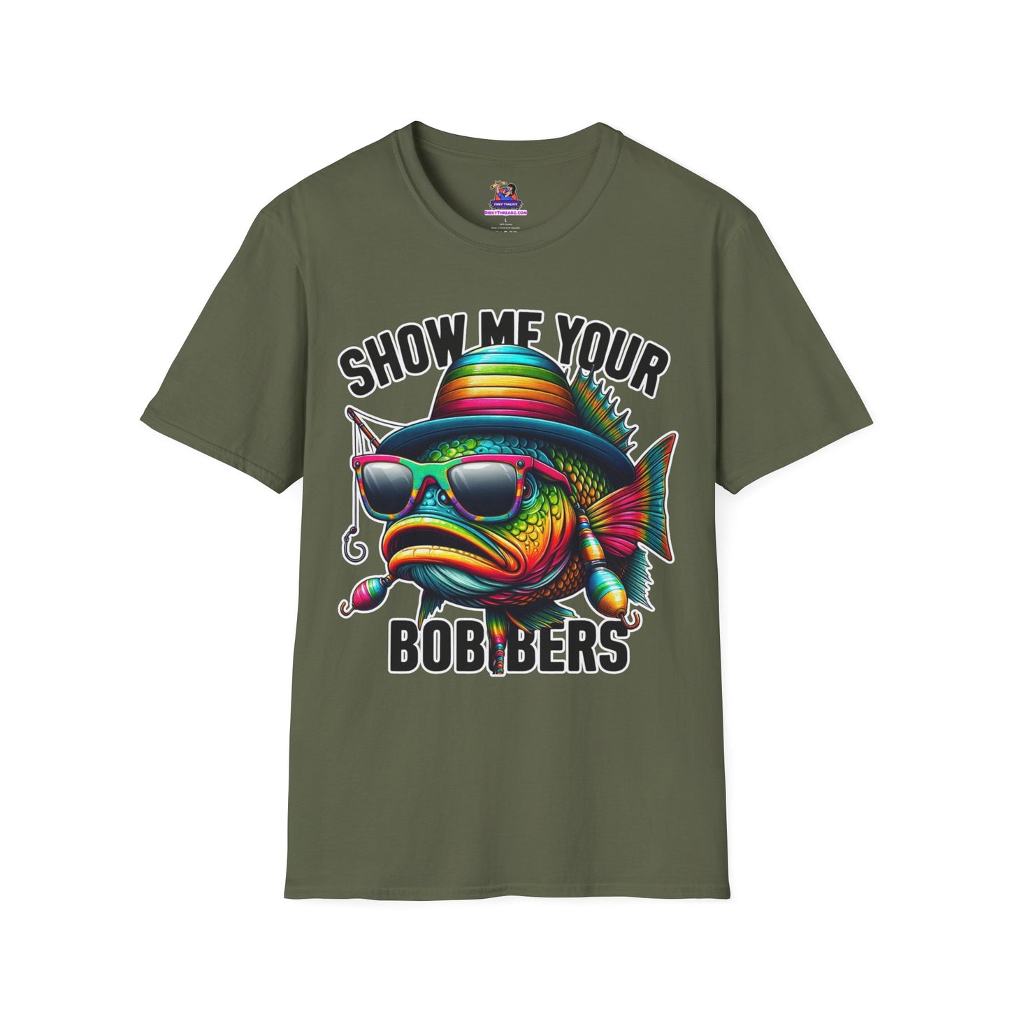 Show Me your Bobbers Unisex Softstyle T-Shirt Fishing humor, Fisherman Gift Pun T-Shirt Funny Fish Tee Fishy Vibes Unique Unisex Tee