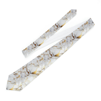 "DirkyThreadz Marble Elegance Necktie - Luxury White and Gold Design for Timeless Style"