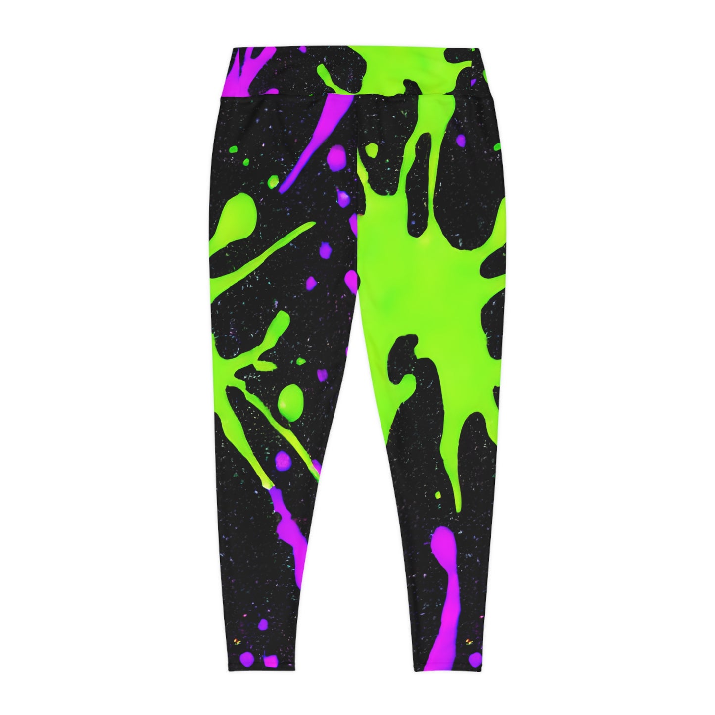 Plus Size Leggings with Green and Pink Paint Splatters (AOP) - Stylish Comfort for Every Curve