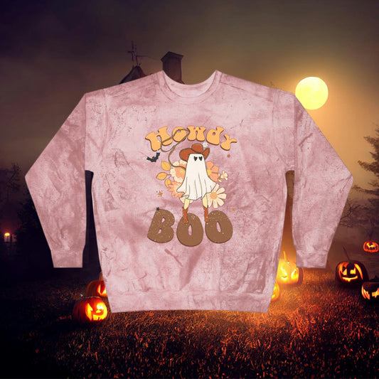 Howdy Boo Western Halloween Retro Unisex Color Blast Crewneck Sweatshirt Gift for her