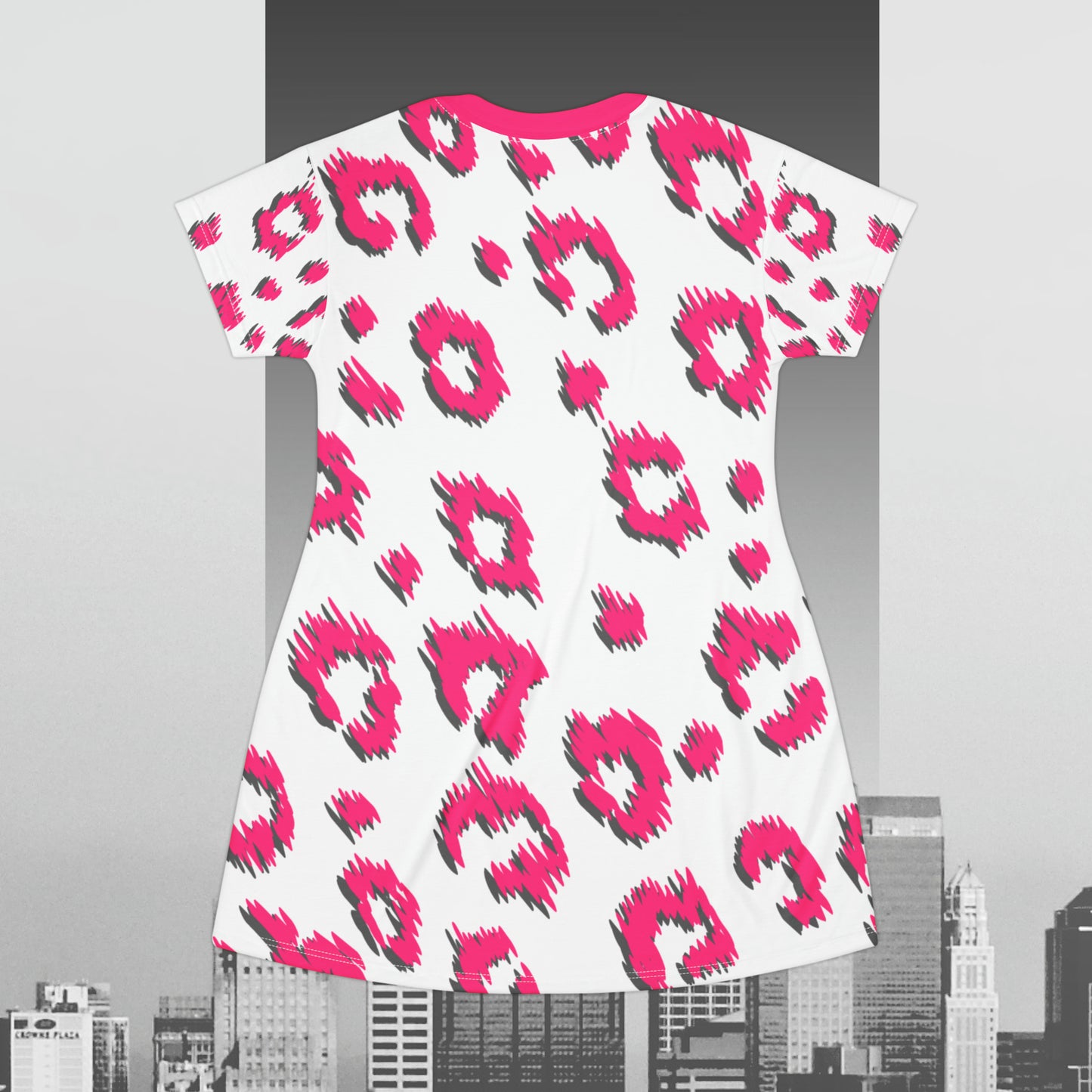 Pink Leopard Print T-Shirt Dress (AOP)