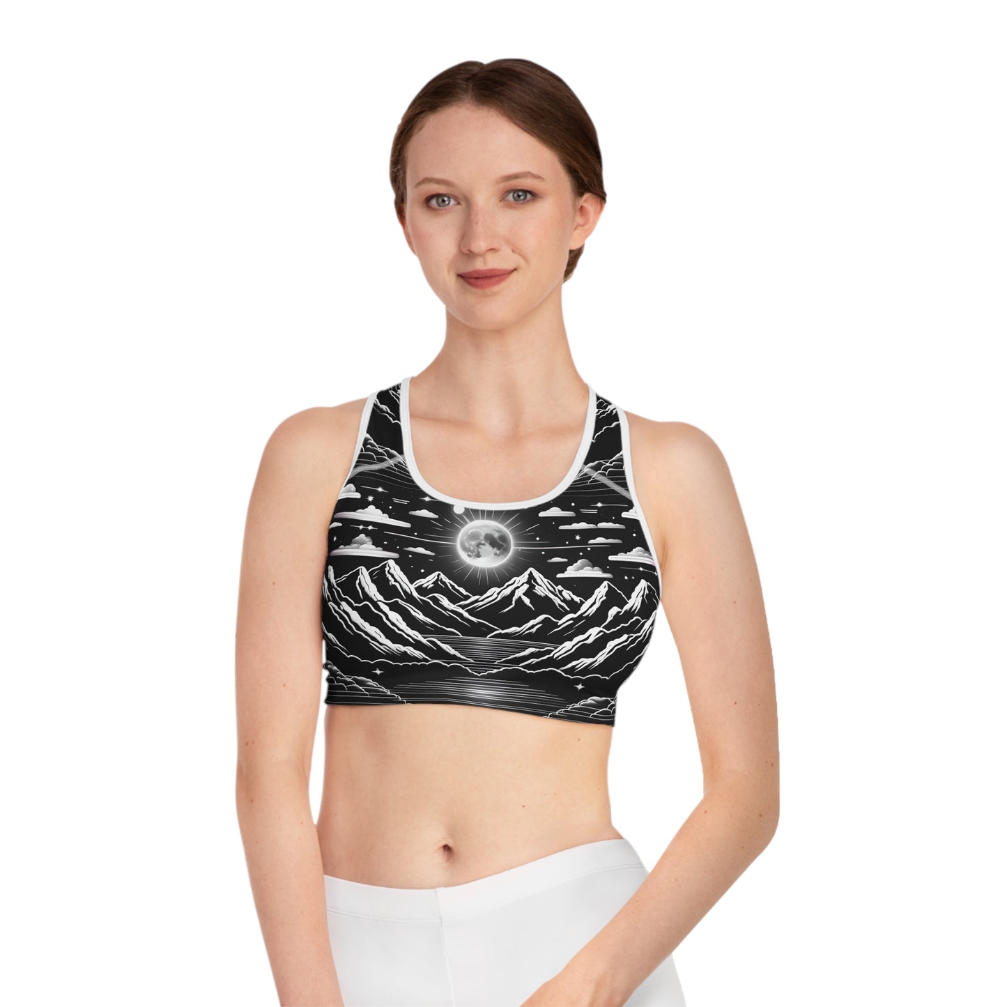 Moonlit Night Sky Silhouette Women's Sports Bra Serenity and Style Sports Bra (AOP)