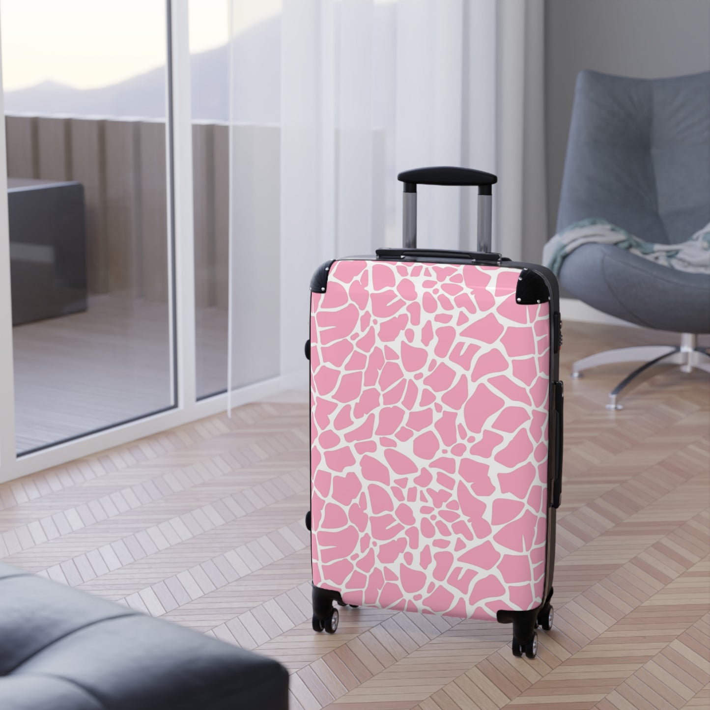 Pink Giraffe Print Suitcase