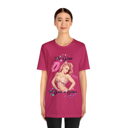 Vintage Pink Pinup Girl "Too Glam To Give a D*mn" on a Bella+Canva 3001 Unisex Jersey T-Shirt - A Must-Have Gift for her
