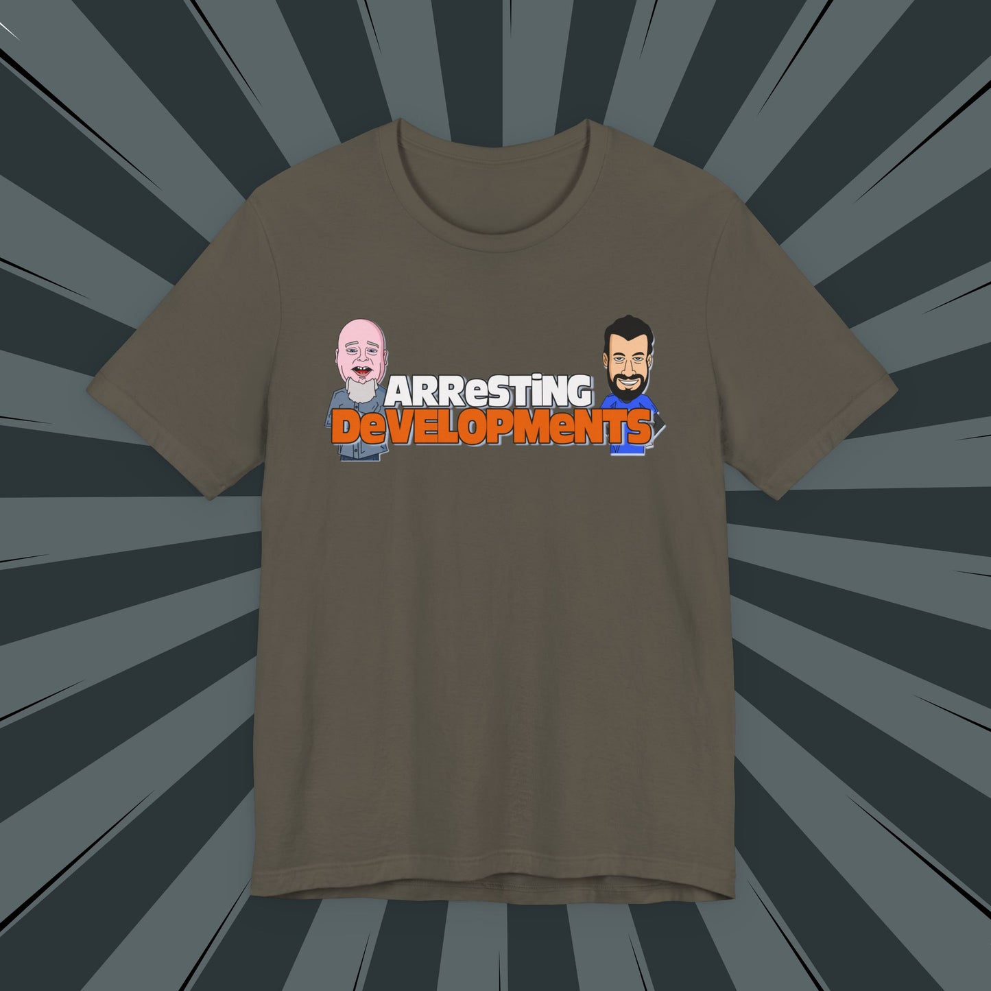 Arresting Developments Illustrated Tee – True Crime Podcast Shirt Featuring Mike Willever & Producer Joe